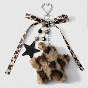 New Puffy Animal Print Star With Bow & Beaded Star Charm